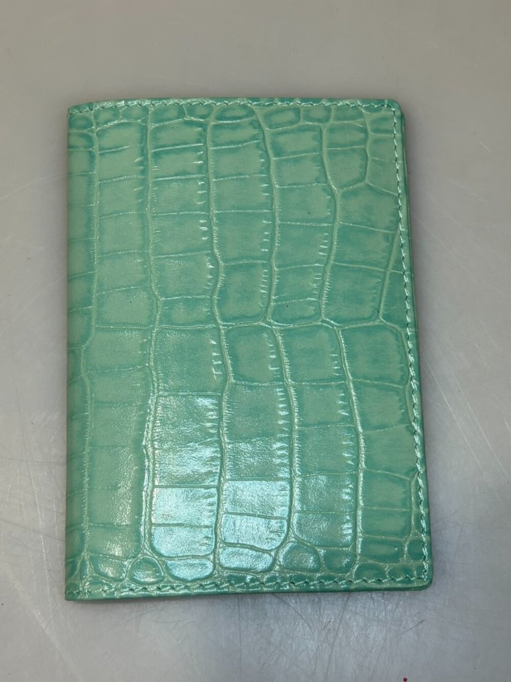 Lodis Mint Green Crocodile Embossed Leather Passport Holder Travel Wallet NEW